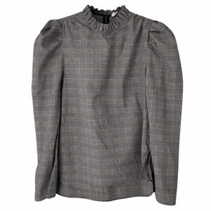 Zara Puff Shoulder Plaid Check Blouse